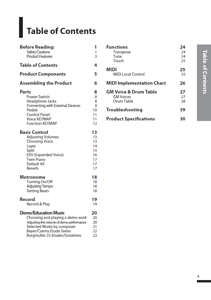 دفترچه راهنمای پیانو دیجیتال دایناتون مدل SLP-250 صفحه 04
