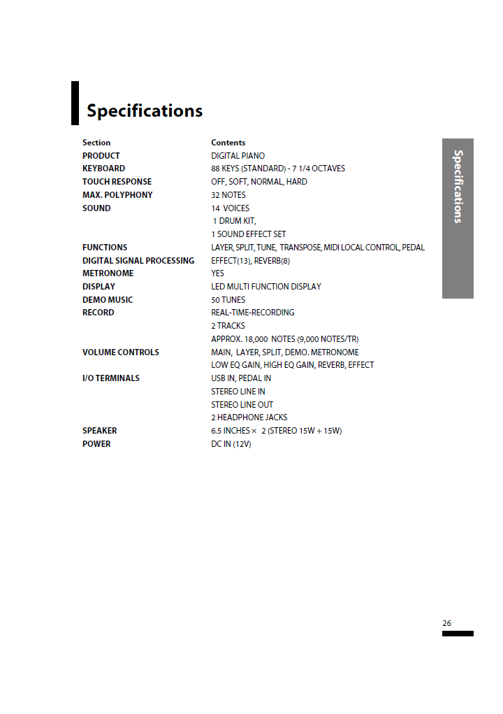 دفترچه راهنمای پیانو دیجیتال دایناتون مدل SLP-50 صفحه 26